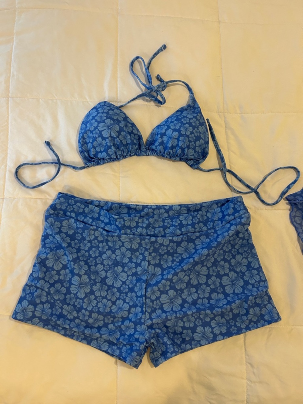 Blue Floral Bikini Top and Swim Shorts BONUS Cover-up top